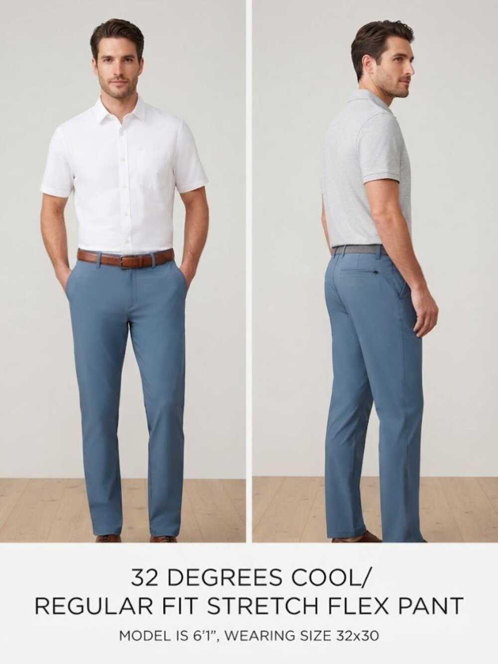 32° Cool Men's Blue Regular Fit Stretch Flex Elastic Waistband Pants 32x30 NEW